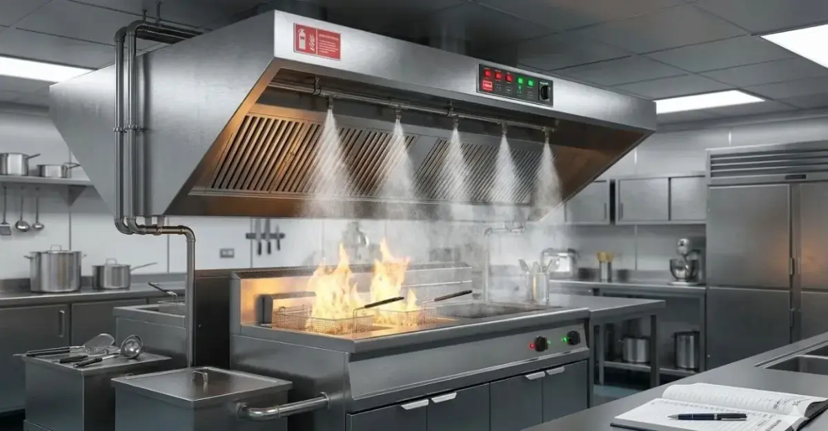 Wet chemical fire suppression system above a galley fryer