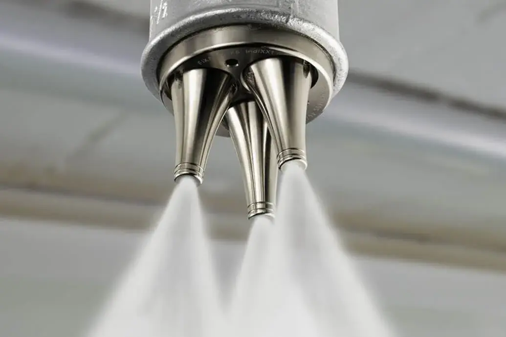 Water spray fire suppression system piping and nozzles