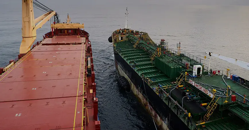 Bunkering vessel at sea