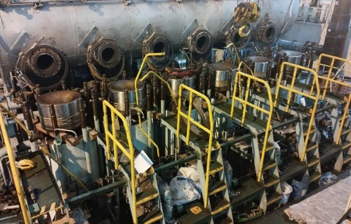 Marine engineer overhauling a diesel engine