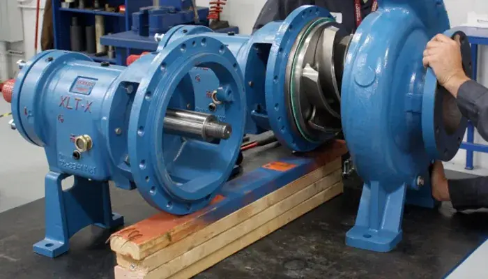 Marine pump being inspected during an overhaul